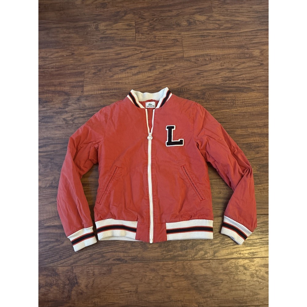 Vintage Lacoste Varsity Bomber Jacket Youth large 14/16 cotton red